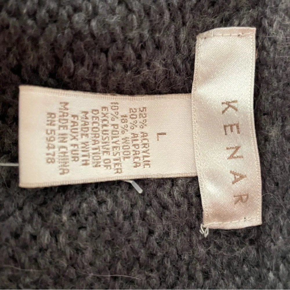NWT KENAR Charcoal Knit Sweater with Faux Fur Accents, Size L